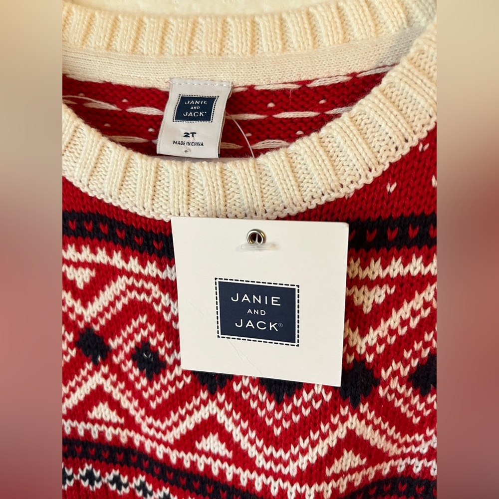 Janie & Jack Toddler 100% Cotton Fair Isle Holiday Knit Sweater 2T - Picture 9 of 11